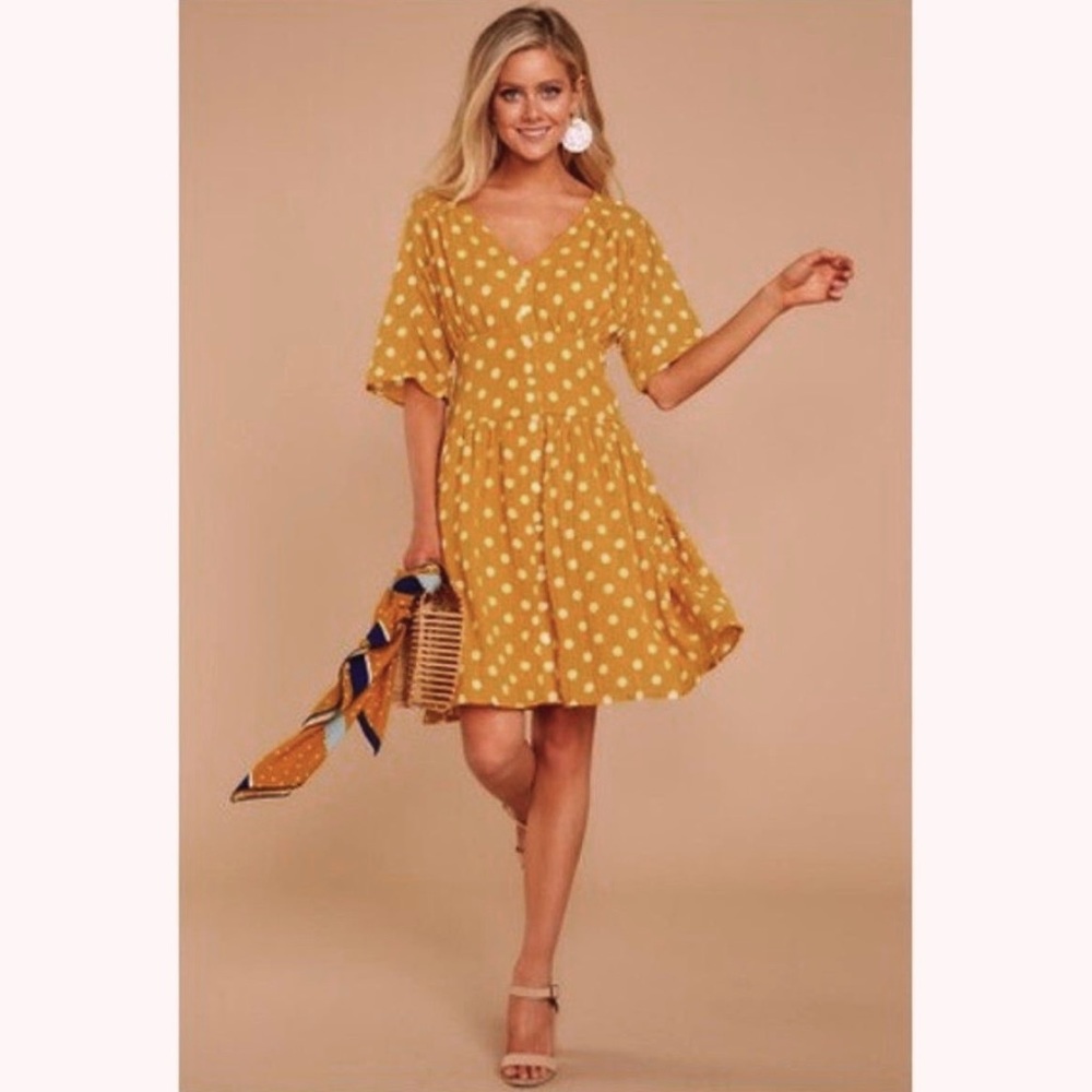 Listicle Heat Wave Retro Polka Dot Button Up Casual Spring Summer Mini Dress